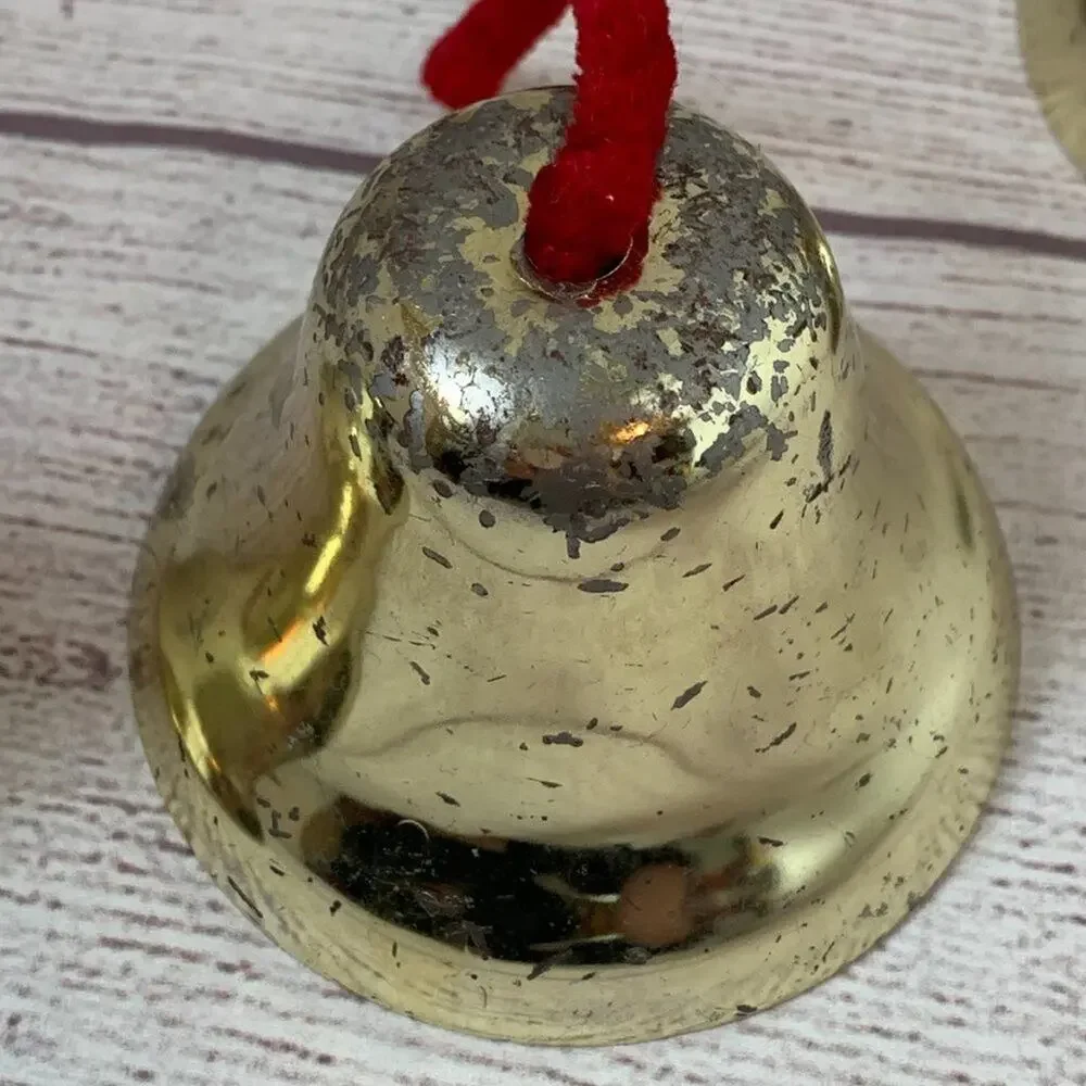 Vintage Gold Metal Bells Set of 3 with Red Strings 3